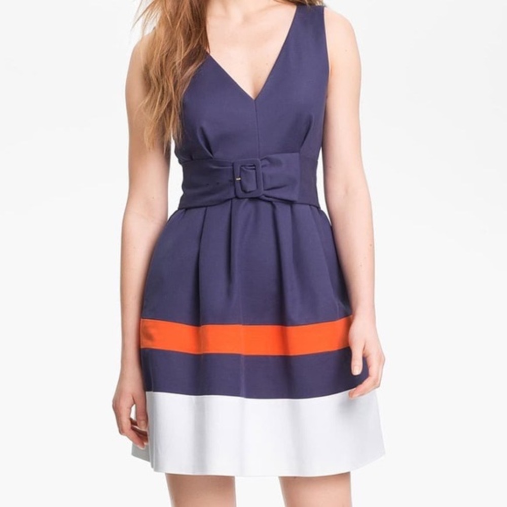 Kate Spade Navy and Orange Belted Dress